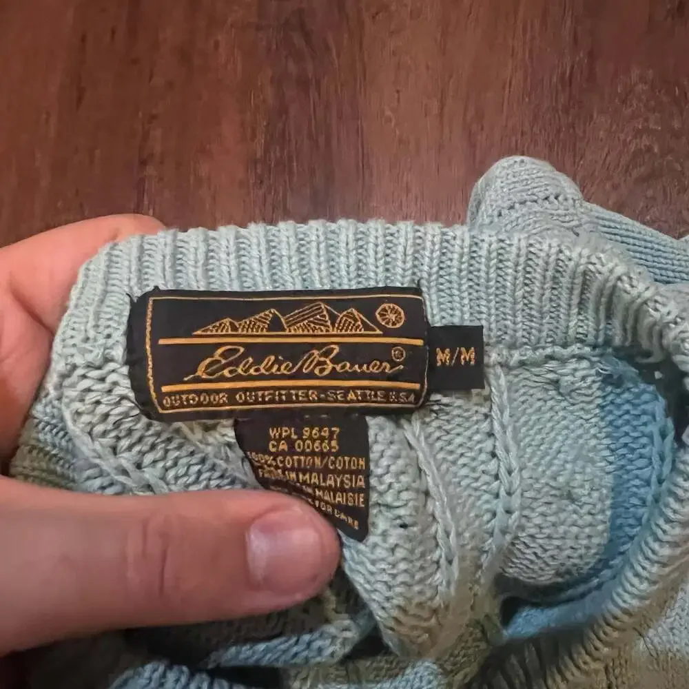 Vintage Eddie Bauer 100% Cotton Cable Knit Crewneck Sweater - Picture 5 of 7